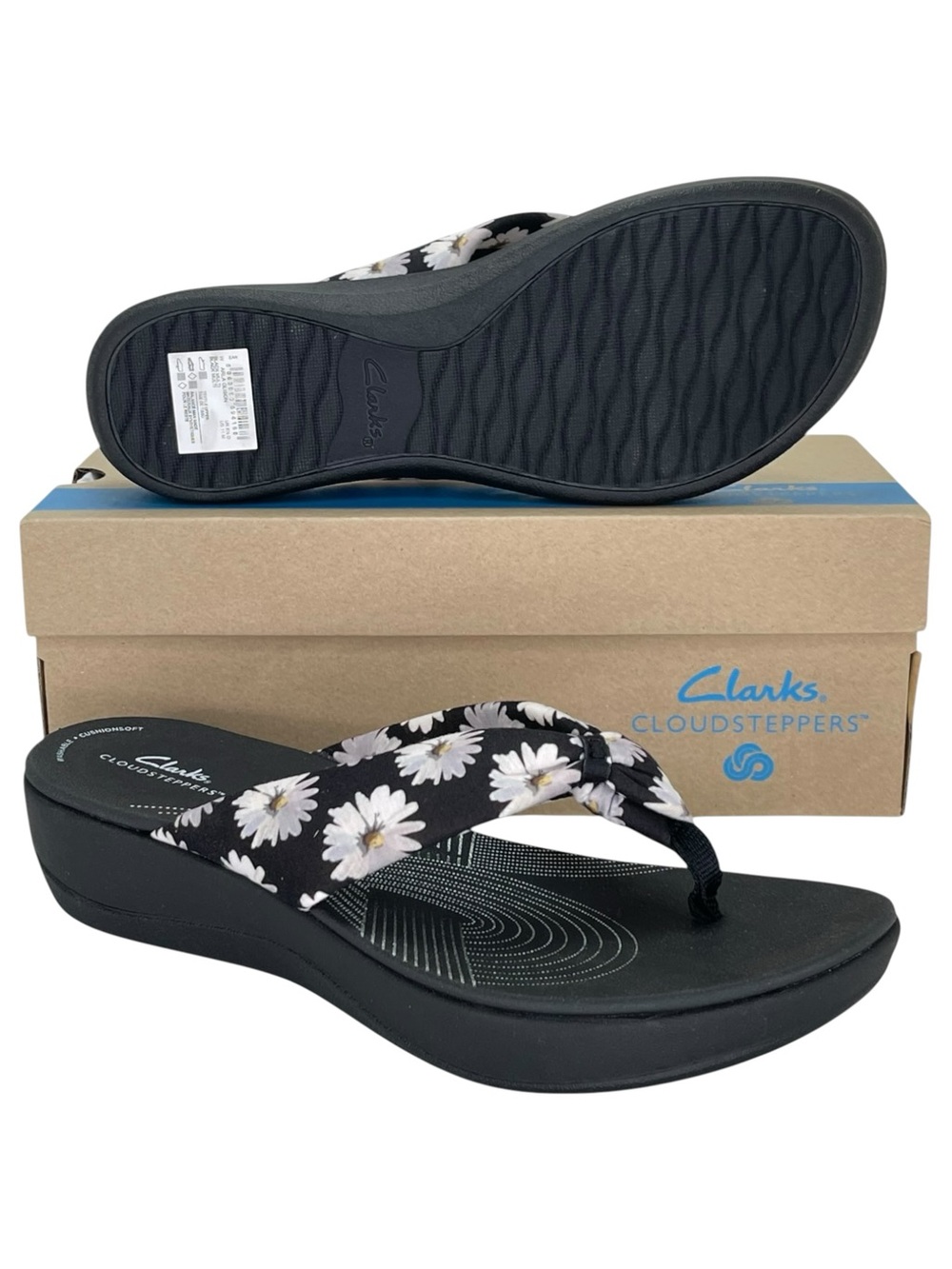 Clarks Arla Glison Black Floral Cloudsteppers Womens Thong Sandals Size 11M - Picture 12 of 13